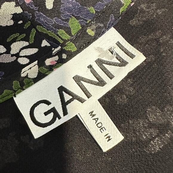 GANNI Black‎ Floral High Low Wrap Dress Womans 42 Large 10 / 12 - Picture 13 of 16